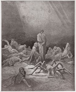 Die Göttliche Komödie, Purgatorio, Gesang 12: Dante betrachtet die Seele von Arachne - von Dante Alighieri (1265-1321) - Illustration von Gustave Doré (1832-1883) von Gustave Dore