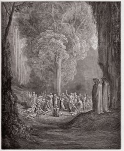 Die Göttliche Komödie (La Divina Commedia), Purgatorio, Gesang 24: Die gefräßigen Seelen weinen unter dem Baum - von Dante Alighieri - Illustration von Gustave Dore von Gustave Dore