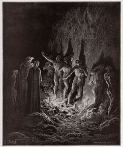 Die Göttliche Komödie, Purgatorio, Gesang 25: Die Lüsternen gehen durch das Feuer im siebten Kreis - von Dante Alighieri (1265-1321) - Illustration von Gustave Doré (1832-1883) von Gustave Dore
