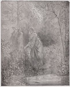 Die Göttliche Komödie, Purgatorio, Gesang 27: Dantes Traum von Leah auf der Wiese - von Dante Alighieri (1265-1321) - Illustration von Gustave Doré (1832-1883) von Gustave Dore