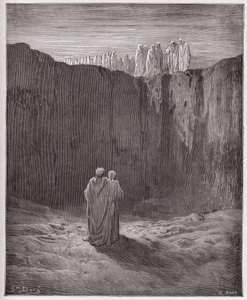 Die Göttliche Komödie (La Divina Commedia), Purgatorio, Gesang 3: Die Gesellschaft der Seelen auf der Klippe - von Dante Alighieri (1265-1321) - Illustration von Gustave Doré (1832-1883) von Gustave Dore