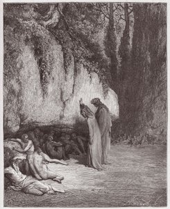 Die Göttliche Komödie, Purgatorio, Gesang 4: Die trägen Seelen neben dem Felsen (Illustration von Gustave Doré) von Gustave Dore