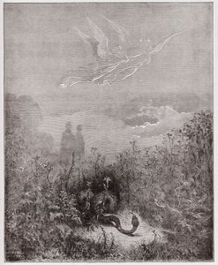 Die Göttliche Komödie, Purgatorio, Gesang 8: Die Engel vertreiben die Schlange - von Dante Alighieri (1265-1321) - Illustration von Gustave Doré (1832-1883) von Gustave Dore