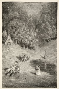 Das Aufeinandertreffen zwischen Artus und Pellinore, aus Geschichten der Tage von König Artus von Charles Henry Hanson, veröffentlicht 1898 von Gustave Dore