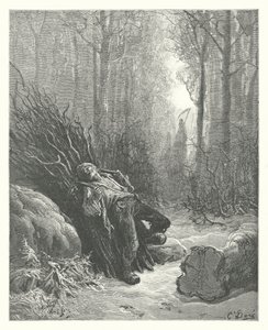 Die Fabeln von La Fontaine: Der Tod und der Holzfäller (Gravur) von Gustave Dore