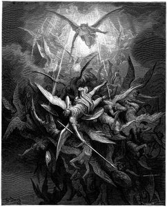 Der Sturz der Engel, Illustration von Gustave Doré für "Das verlorene Paradies" von John Milton (1608-1674). Gravur von 1866. Private Sammlung