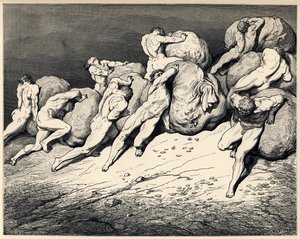 Die Habsüchtigen und Verschwender. Illustration zur Göttlichen Komödie von Dante Alighieri, 1857 von Gustave Dore