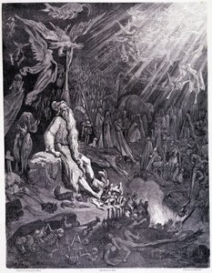 Das Jüngste Gericht wird dein Leiden beenden... Platte XII - Illustration von Gustave Doré (1832-1883), für La légende du juif errant von Pierre Dupont, Ausgabe Librairie du magasin pittoresque, Paris 1862 von Gustave Dore