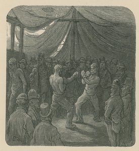 Zwei Männer boxen, während eine Menge zusieht von Gustave Dore