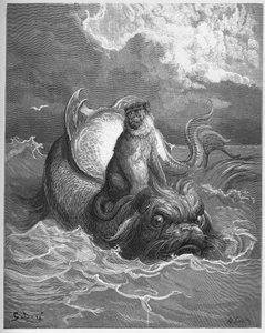 Affen und Delfin - aus "Fabeln" von Jean de La Fontaine von Gustave Dore