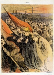 Gekrümmte Menge mit roten Fahnen, La Grève von Flaschoën, Anfang 20. Jh.