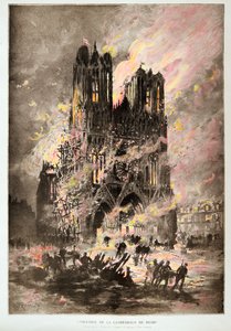 Die Kathedrale von Reims in Flammen
