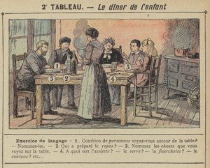 Das Abendessen des Kindes (Farblithografie)