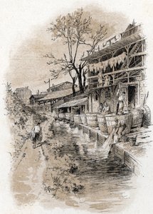 Megisseries de la rue du Pot-au-Lait im Viertel Pete Gentilly an den Ufern der Bièvre in Paris. Zeichnung von Gustave Fraipont (1849-1923) aus Saint-Juirs