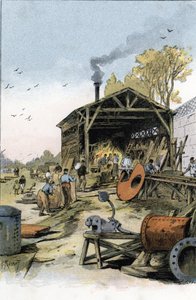 Reparaturen von Booten in der Schmiede von Point du Jour bei Boulogne-Billancourt Zeichnung von Gustave Fraipont (1849-1923) aus „La Seine à travers Paris“ von Saint-Juirs von Gustave Fraipont