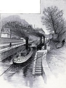 Schleppboote der Schleuse auf der Seine vor dem Hôtel des Monnaies, Paris Zeichnung von Gustave Fraipont (1849-1923) aus Saint-Juirs von Gustave Fraipont