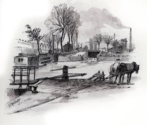 Ansicht des Canal Saint-Denis und Quai de la Gironde in La Villette, Paris Zeichnung von Gustave Fraipont (1849-1923) aus Saint-Juirs von Gustave Fraipont