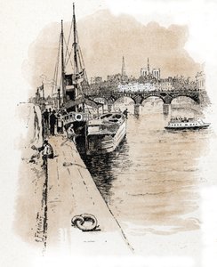 Ansicht der Gesellschaft Seine et Thames, deren Boote Paris und London verbinden Zeichnung von Gustave Fraipont (1849-1923) aus „La Seine à travers Paris“ von Saint-Juirs von Gustave Fraipont