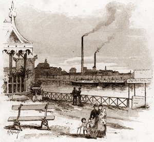 Ansicht des Quai de Javel in Paris, aktueller Quai André-Citroen Zeichnung von Gustave Fraipont (1849-1923) aus „La Seine à travers Paris“ von Saint-Juirs von Gustave Fraipont