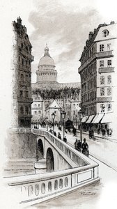 Ansicht der Rue de Bellay und der Kuppel des Pantheon, Paris Zeichnung von Gustave Fraipont (1849-1923) aus Saint-Juirs