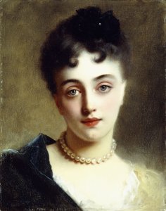 Eine elegante Dame mit Perlen von Gustave Jacquet