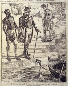 Der junge Mann dankte dem Oberst für seinen Dienst... Illustration aus der neuen „Colomba“ von Prosper Merimee. Gravur von Gustavino (Gustavo Rosso) (1881-1950), ca. 1915