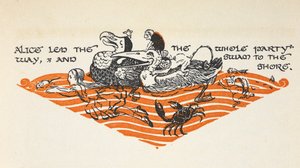 Illustration von Alice und den Tieren, die aus 
