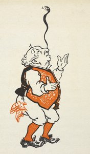 Illustration eines elegant gekleideten Mannes, der eine Schlange auf seiner Nase balanciert