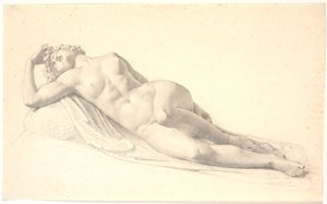 Schlafende Bacchantin. Studie oder Zeichnung nach Bissens erster lebensgroßer Statue von H.W. Bissen