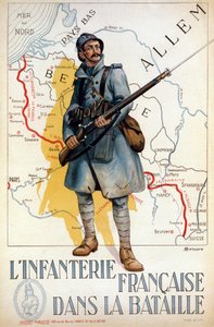 Französische Infanterie im Kampf (die rote Linie stellt die Hindenburg-Linie dar) - ill. von H. Delaspre