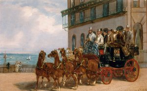 Eine Postkutsche vor dem Royal Albion Hotel von H. J. Jones