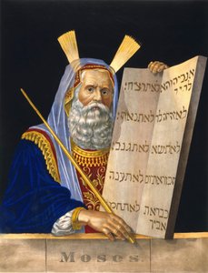 Moses hält die Gesetzestafeln - Illustration von H. Schile