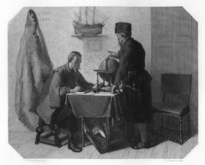 Willem Barents und Jacob van Heemskerk kartieren ihre Route, 1596 um 1870