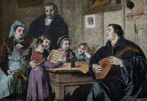 Martin Luther inmitten seiner Familie (Gravur nach H. Stelzner)