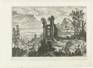 Landschaft mit Bärenjagd