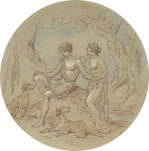 Eines von achtzehn Designs für eine Serie von Platten, die Venus und Adonis illustrieren