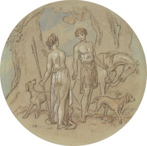 Eines von achtzehn Designs für eine Serie von Platten, die Venus und Adonis illustrieren