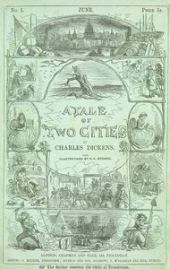 Titelseite aus dem ersten Teil der ersten Ausgabe in Serienform des Buches "Eine Geschichte aus zwei Städten" von Charles Dickens, 1859 von Hablot Knight Browne