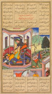 Isfandiyar tötet Arjasp, den König von Turan, aus einem Shah-nama (Buch der Könige) von Firdausi (Perser, ca. 934–1020) von Haidar Kashmiri