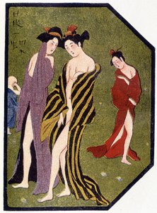 Junge japanische Frauen verlassen das Bad - in „Japanische Puppe“ von Félicien Champsaur, ill. Hanafusa Itcho, Paris