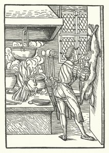 Ein Koch, der einen Hasen schlachtet (Gravur) von Hans (after) Burgkmair