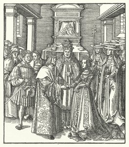 Papst Nikolaus V. leitet die Hochzeit des Heiligen Römischen Kaisers Friedrich III. und Eleonore von Portugal in Rom von Hans (after) Burgkmair