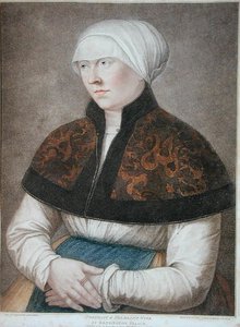 Porträt von Holbeins Frau, graviert von Francesco Bartolozzi (1727-1815) 1796 von Hans (after) Holbein the Younger