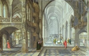 Das Innere einer gotischen Kirche mit der Beschneidung Christi im Hauptschiff, ca. 1600 von Hans (after) Vredeman de Vries