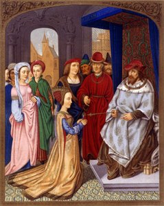 Die Königin von Saba vor Salomo - Miniatur aus dem Brevier von Kardinal Grimani, zugeschrieben Memling, Biblioteca Marciana, Venedig. 15. Jahrhundert