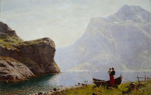 Frau und Kind am Fjordufer