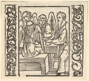 Engel an einem Tisch bedient, Illustration aus Speculum Passionis von Hans Baldung