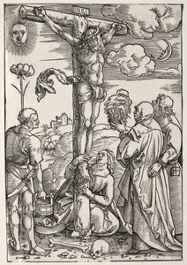 Christus am Kreuz mit Maria, St. Johannes, Maria Magdalena und St. Stephan, 1505 von Hans Baldung