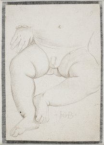 Der Bauch, Schoß, das Bein und eine Hand eines kleinen Jungen mit Armband