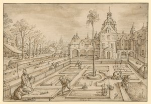 Bestellung eines Schlossgartens im Vorfrühling, vermutlich aus einer Folge von Monatsdarstellungen von Hans Bol